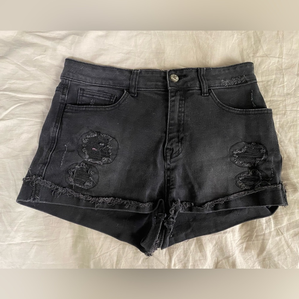 Black denim shorts